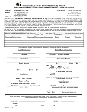 Assemblies of God Credit Card Contribution Form