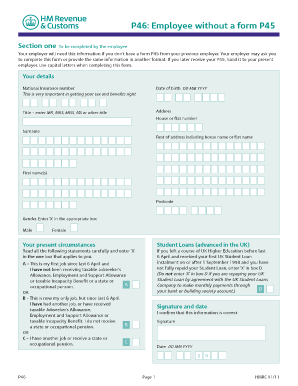 Example p45 - P46(2012) - Employee without a form P45. Your employer will need this information if you don't have a P45 from your previous employer. - hmrc gov