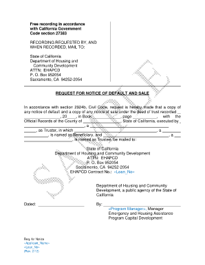 Request for Notice of Default and Sale
