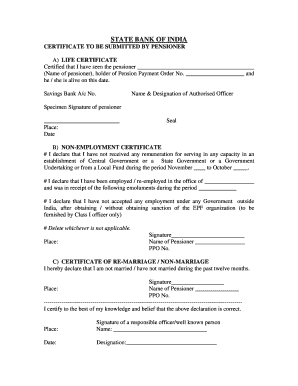 state bank of india pension life certificate form