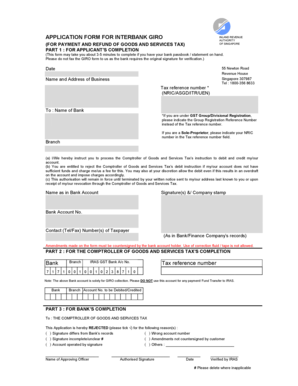 Singapore Goods and Services Tax GIRO Application Form