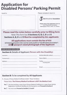 Fillable Online Disabled Persons Parking Permit Application - Salthill ...