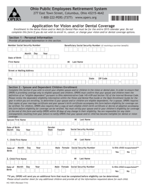 Ohio Public Employees Retirement System Vision and Dental Coverage Application