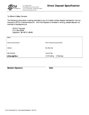 DFCU Financial Direct Deposit Form