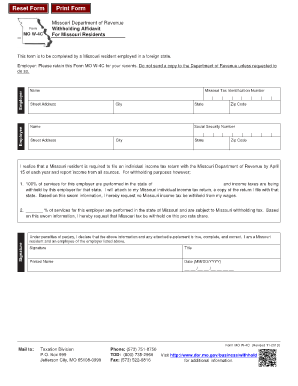 Missouri Withholding Affidavit Form