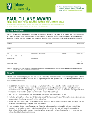 fillable online admission tulane paul tulane award application tulane incident report