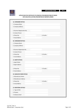 Application for Certificate of Approval for Importation of Goods into Malaysia
