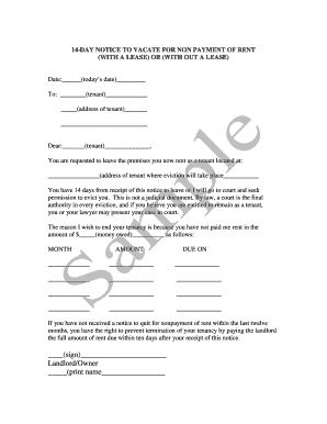14-Day Notice to Vacate for Non-Payment of Rent