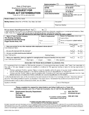 Washington Trade Act Determination Request