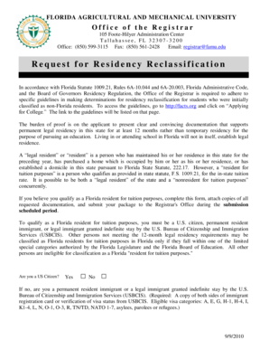 Florida Residency Reclassification Request Form
