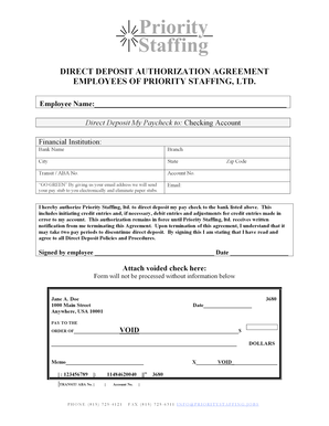 Direct Deposit Authorization Agreement