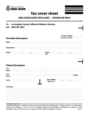 Blank fax cover sheet - To: Los Angeles County California Children's Services - publichealth lacounty