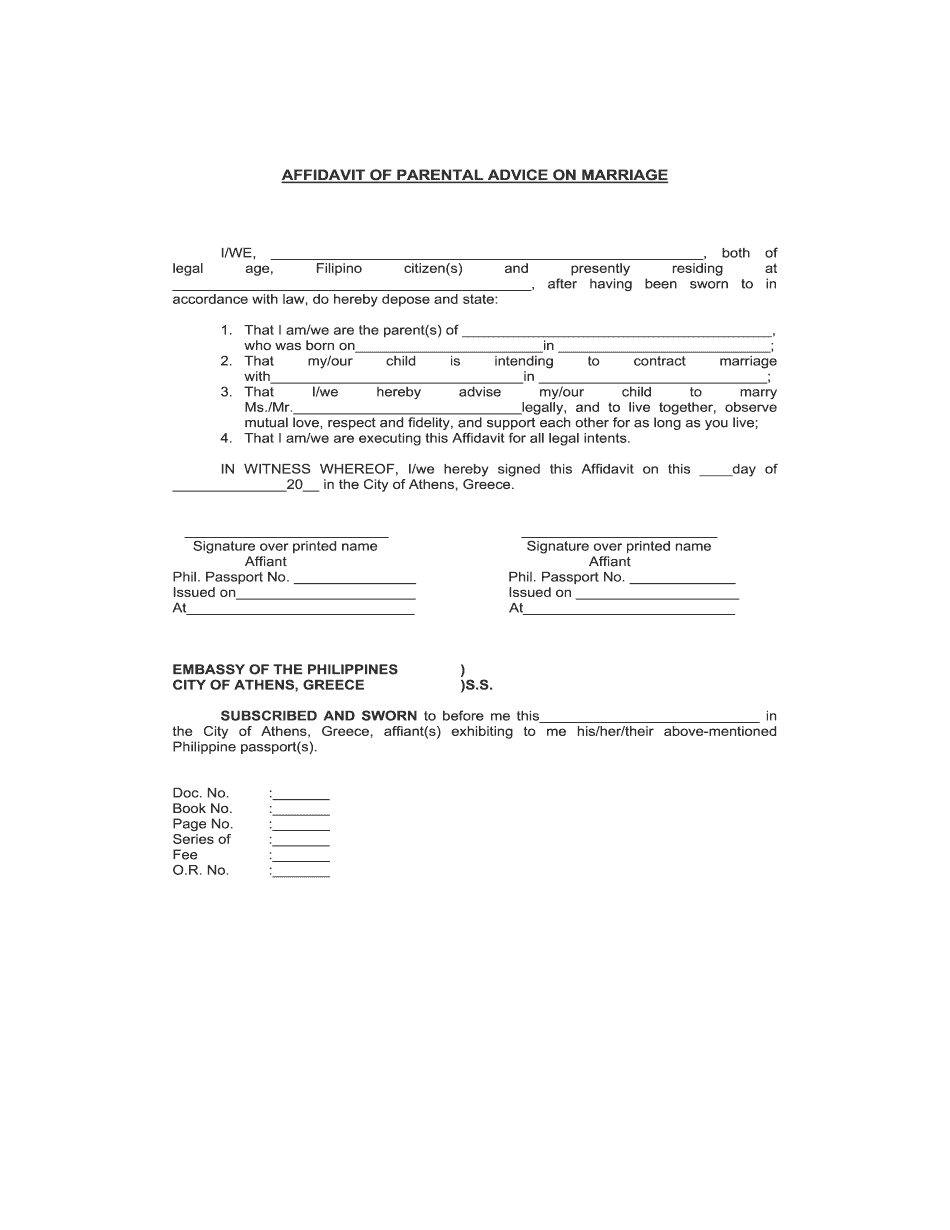 Letter Of Consent For Marriage Form