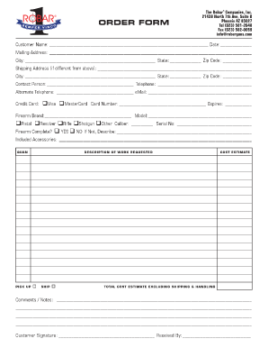 Robar Companies Order Form
