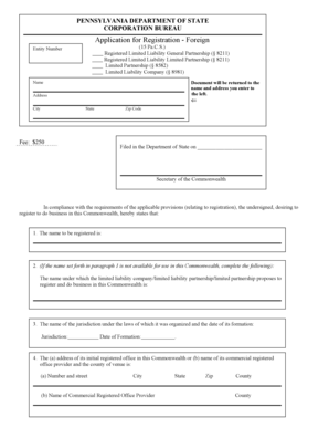 Pennsylvania Foreign Entity Registration Application