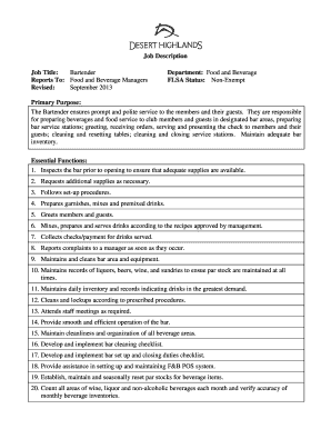 Bartender Job Description