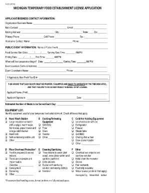 Michigan Temporary Food Establishment License Application