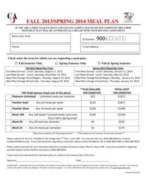 Meal Plan Selection Form