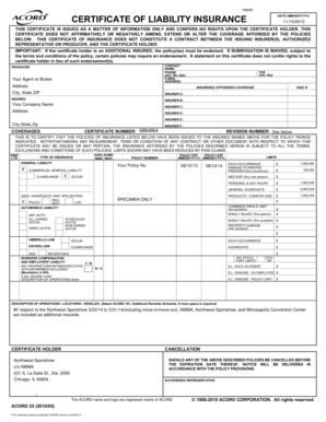 Certificate of Liability Insurance