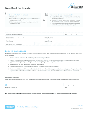 Bunker Hill New Roof Certificate