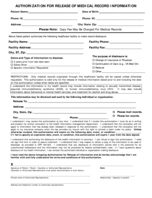 Authorization for Release of Medical Records