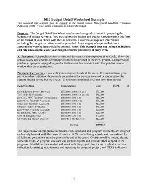 Budget Detail Worksheet Example