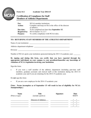NCAA Form 14-2 Certification of Compliance for Staff