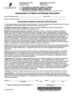 Guardian Life Insurance Authorization Form