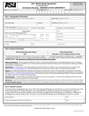 Arizona State University Winter Break Agreement