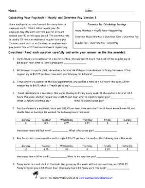 Calculating Your Paycheck Salary Worksheet 1 Answer Key - Fill Online,  Printable, Fillable, Blank | pdfFiller