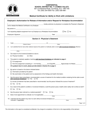 fillable online sample medical ability to work form alberta human medical form for work