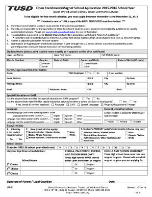 Tucson Unified School District Open Enrollment/Magnet School Application