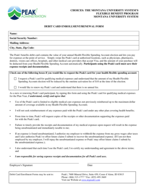 Montana University System Peak1 Debit Card Enrollment Form