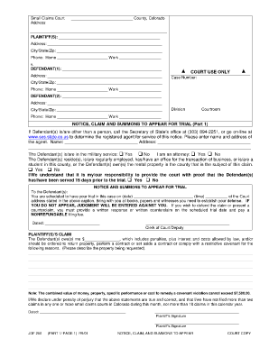 Colorado Small Claims Court Notice, Claim, and Summons
