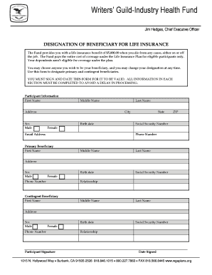 Writers' Guild Life Insurance Beneficiary Designation