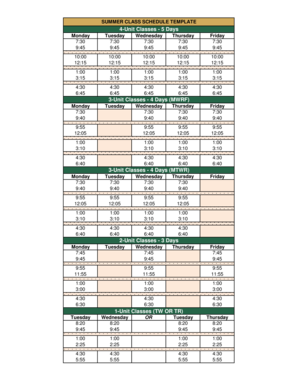 Summer Class Schedule Template - pointloma