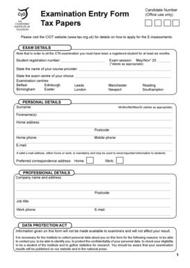 Examination Entry Form for CTA Tax Papers