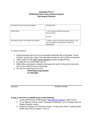 Discharge Form A for Heart Failure Care