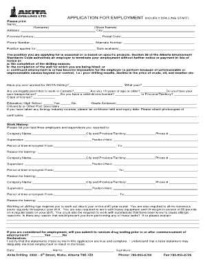Application for Hourly Drilling Staff