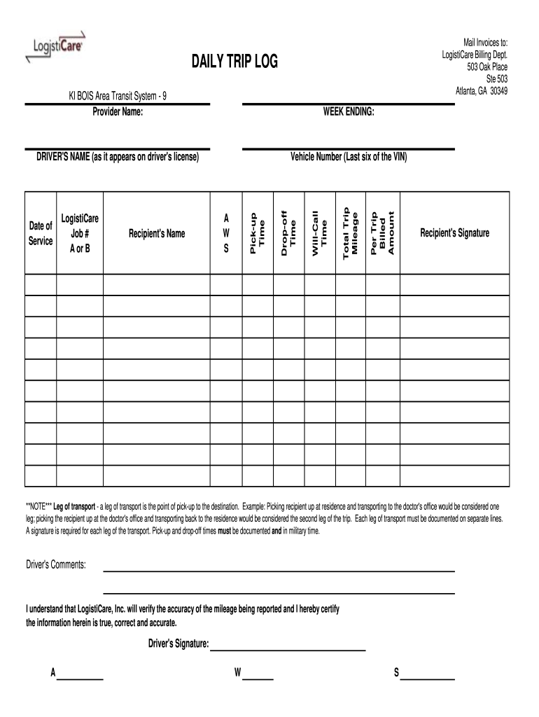 Logisticare Payment Schedule 2022 Logisticare Daily Trip Log - Fill And Sign Printable Template Online | Us  Legal Forms