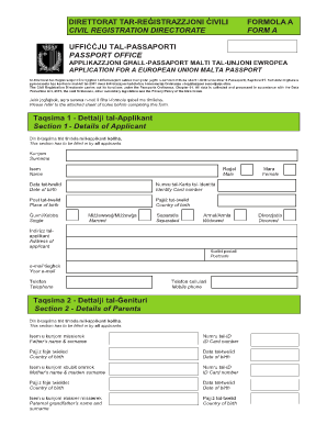 Malta European Union Passport Application Form