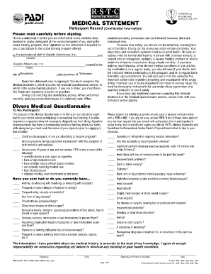 Scuba Diving Medical Statement and Questionnaire