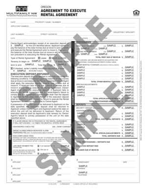 Oregon Rental Agreement Execution Deposit Form