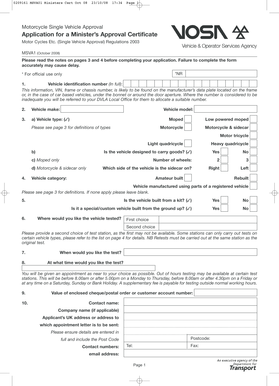 UK Motorcycle Single Vehicle Approval Application