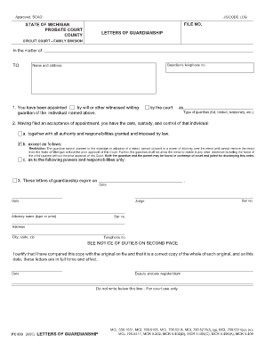 Michigan Letters of Guardianship