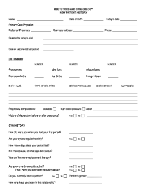 Obstetrics and Gynecology New Patient History Form