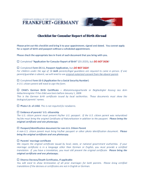 Consular Report of Birth Abroad Checklist