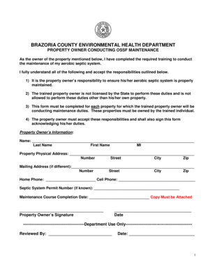 Aerobic Septic System Maintenance Form
