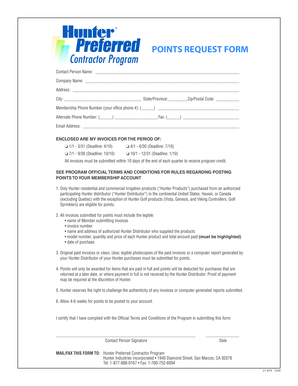 Hunter Preferred Contractor Points Request Form