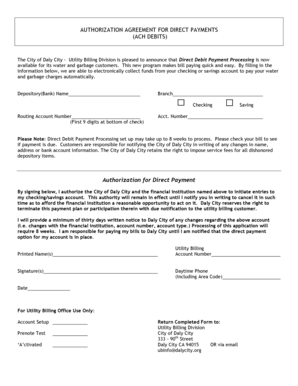 Authorization Agreement for Direct Payments (ACH Debits)